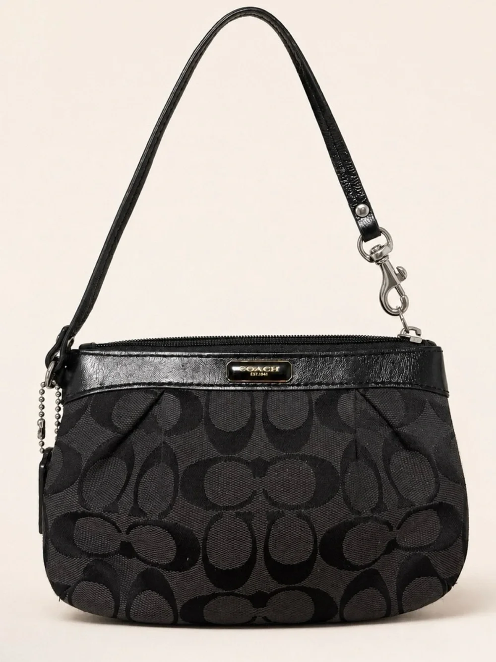 Coach Black Signature Canvas Wristlet. EUC